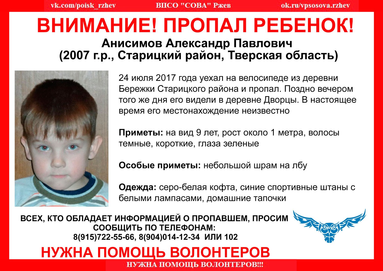 По факту исчезновения 9-летнего Александра Анисимова проводится доследственная проверка